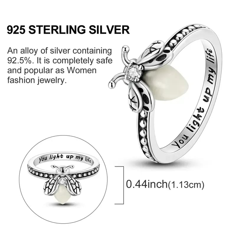 🔥Firefly Glow Ring S925 Silver – ✨Luminous Nature-Inspired Zircon Ring for Women | Cute Night Glow Jewelry Gift for Her