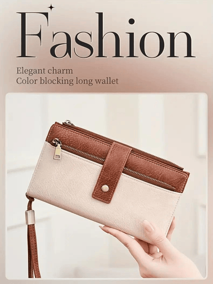 👛Women's long wallet, stylish clutch, elegant solid color RFID blocking leather wallet