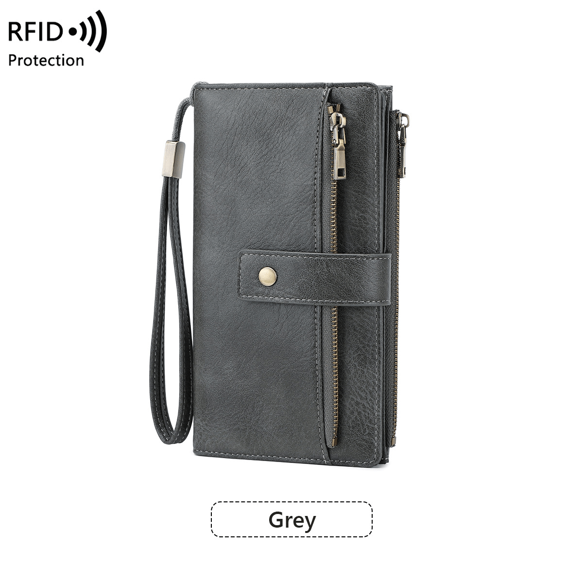 👛Women's long wallet, stylish clutch, elegant solid color RFID blocking leather wallet