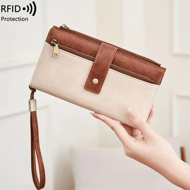 👛Women's long wallet, stylish clutch, elegant solid color RFID blocking leather wallet