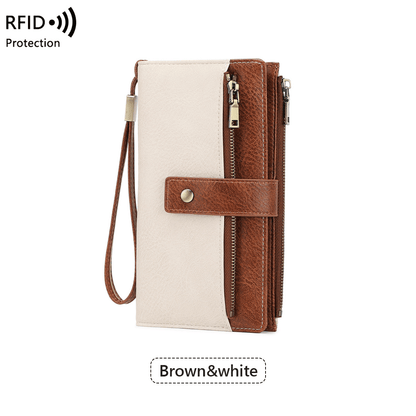 👛Women's long wallet, stylish clutch, elegant solid color RFID blocking leather wallet