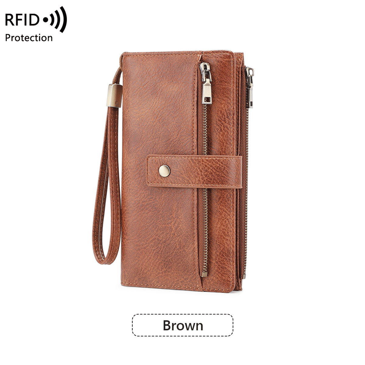 👛Women's long wallet, stylish clutch, elegant solid color RFID blocking leather wallet