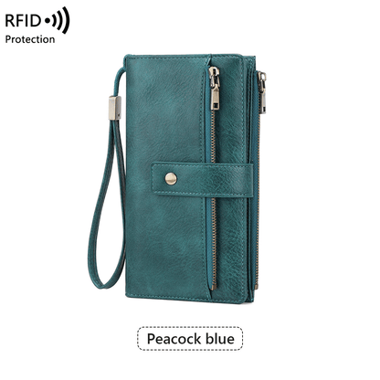 👛Women's long wallet, stylish clutch, elegant solid color RFID blocking leather wallet
