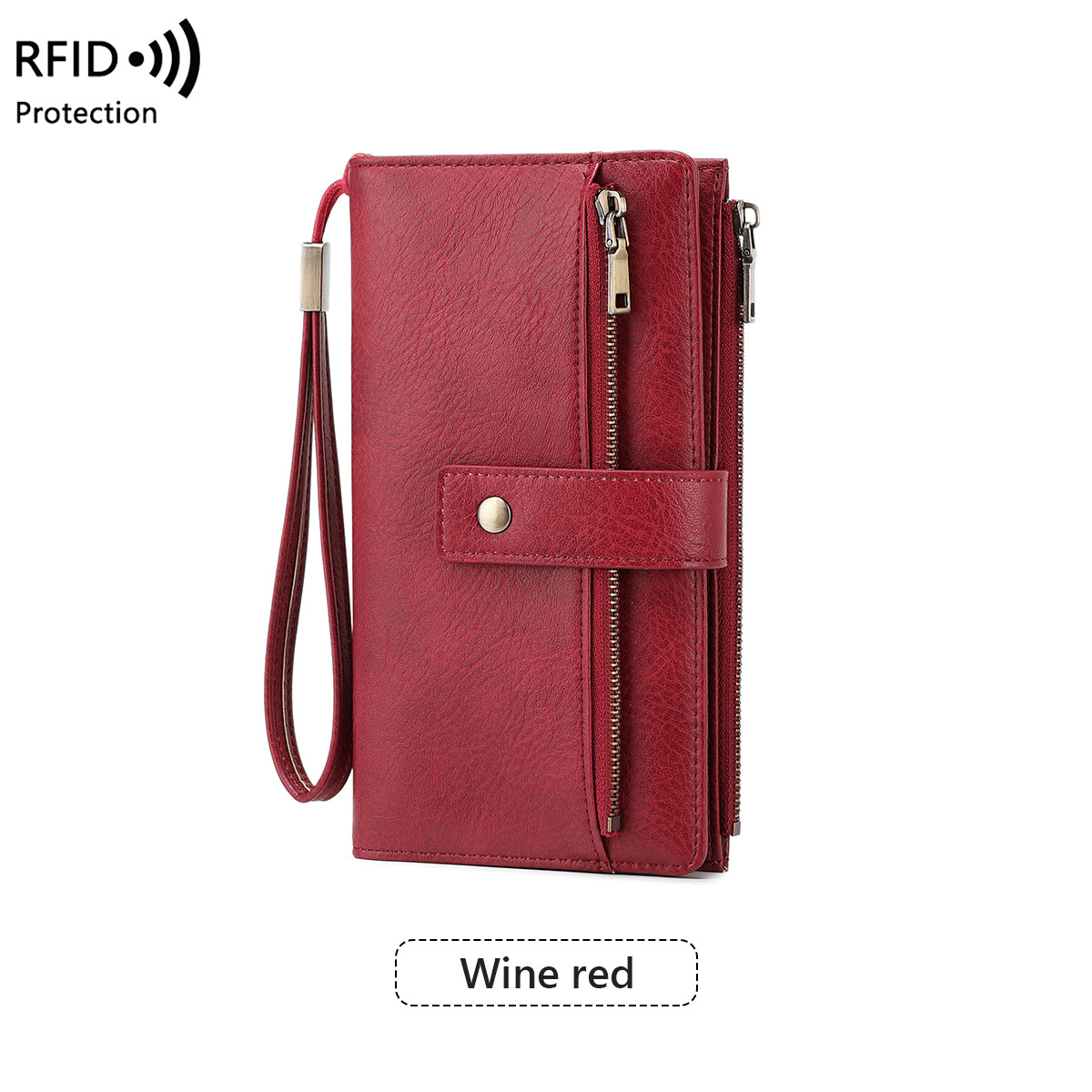 👛Women's long wallet, stylish clutch, elegant solid color RFID blocking leather wallet